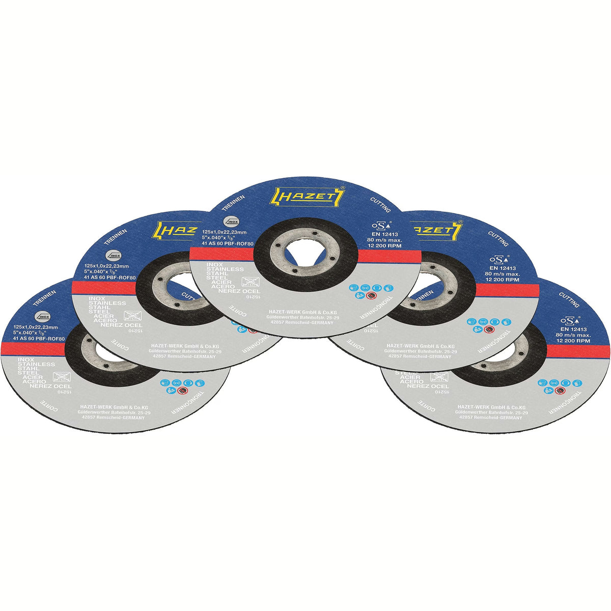 Hazet 9233-010/5 Cut-off wheel set ∙ 125 x 1 x 22.23 mm 5 x 0.40 x 7⁄8″