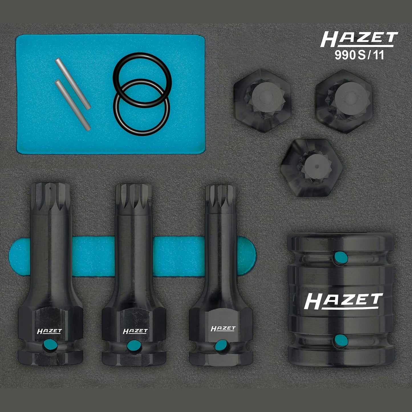Hazet 990S/11 3⁄4″ ∙ 1⁄2″ ∙ 24 mm outside hexagon Impact screwdriver socket set ∙ Internal serration profile XZN