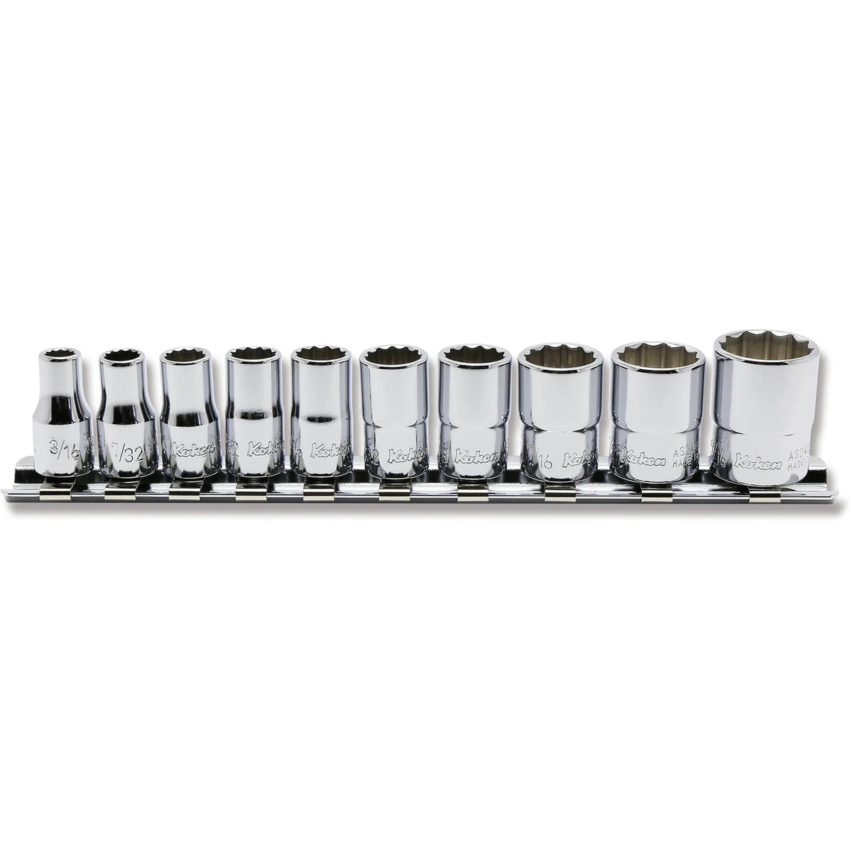 Ko-Ken RSAS2405A/10 1/4 Sq. Dr. Socket set 3/16-9/16 12 point 150mm Aerospace 10 pieces