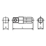 Koken 108A.25-1/4B - 1/4 Hex Dr. Adaptor 1/4 Square Length 25mm