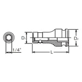 Koken 12142-F6.3 - 1/4 Sq. Dr. Bit Holder 1/4 Hex Length 36mm Locking Quick Release