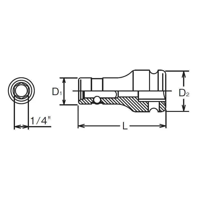 Koken 12142-F6.3 - 1/4 Sq. Dr. Bit Holder 1/4 Hex Length 36mm Locking Quick Release