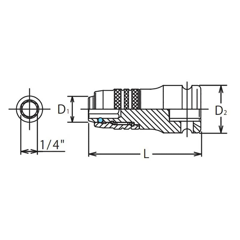 Koken 13142-D6.3 - 3/8 Sq. Dr. Adaptor 1/4 For 1/4H Bit Length 45mm Locking Quick release