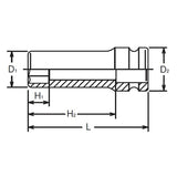 Koken 14300A-1.1/2 - 1/2 Sq. Dr. Socket 1.1/2 6 point Length 85mm