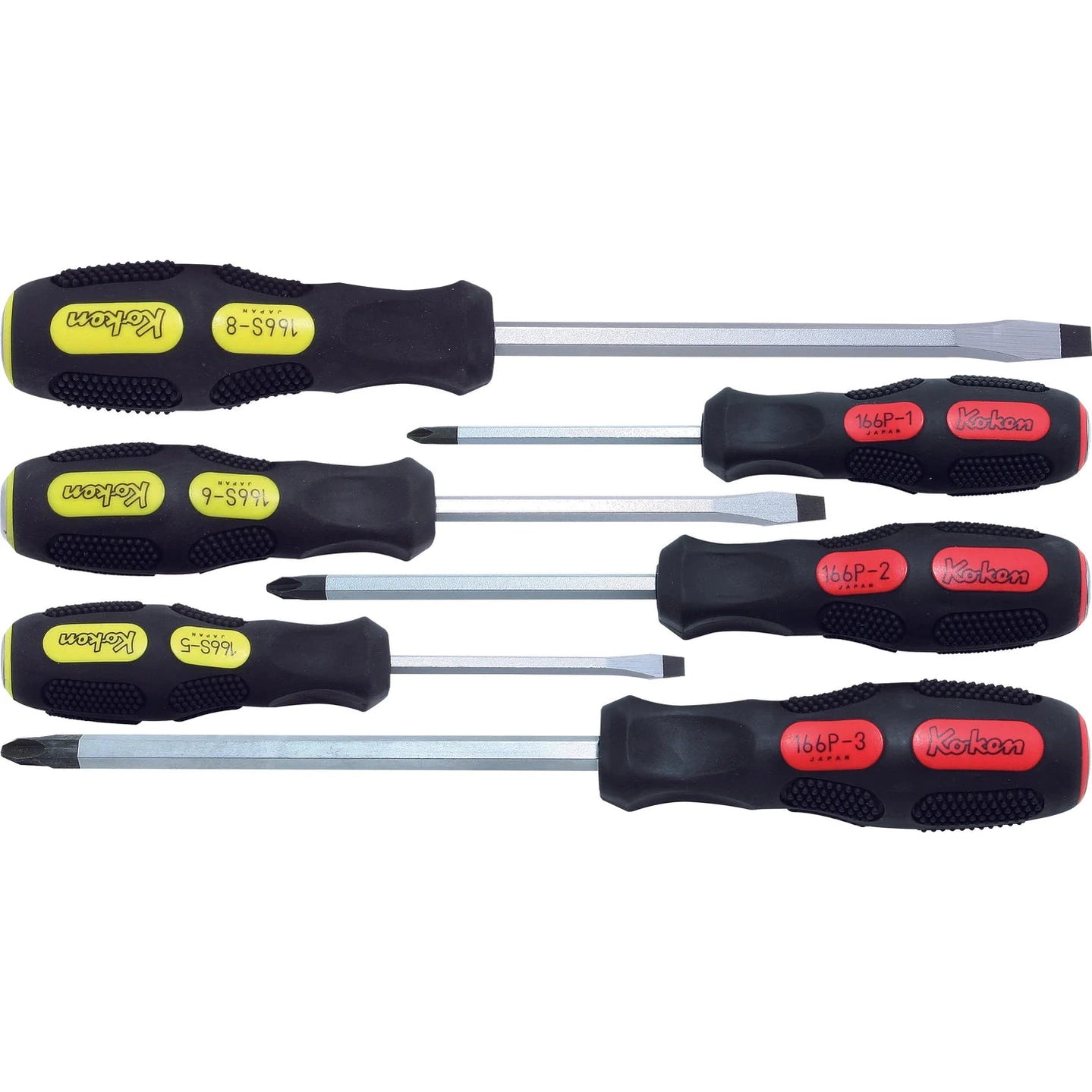 Koken 166PS/6 Phillips and Flat Head Blade Through Type Screwdriver Set, PH1-2-3/SL5-6-8 - 6 pieces