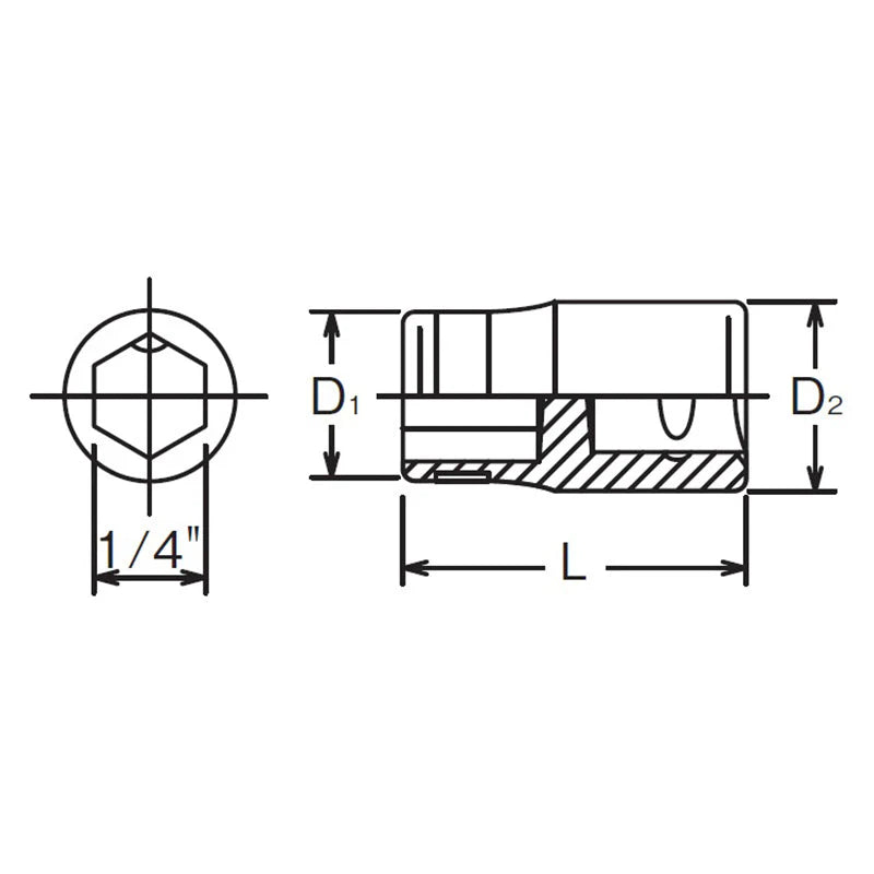 Koken 2137 - 1/4" Sq Drive Adaptor For 1/4H Bit 22.5mm Length