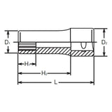 Koken 2300A-1/8 - 1/4" Sq Drive Socket, 6 point, 50mm Length