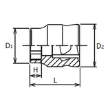 Koken 2400MZ-8 - 1/4 Sq. Drive 6 point chrome Metric Socket Z-Series