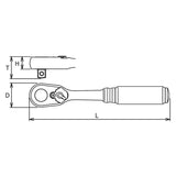 Koken 2725Z-160 - 1/4" Sq Drive Ratchet Handle 72 teeth 160mm Length Z-series
