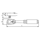 Koken 2725Z-3/8 L160 - 1/4" Body 3/8" Sq. Dr. Ratchet 72 teeth Length 160mm Z-series