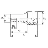 Koken 3300XZ-14 - 3/8 Sq. Dr. Z-series Metric Semi-Deep 6 point Chrome Socket - 14mm