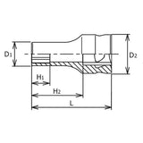 Koken 3300XZ-7 - 3/8 Sq. Dr. Z-series Metric Semi-Deep 6 point Chrome Socket - 7mm