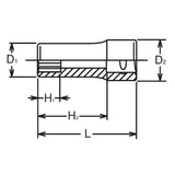 Koken 3305X-16 - 3/8 Sq. Dr. Socket 16mm 12 point Length 40mm
