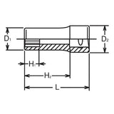 Koken 3305X-19 - 3/8 Sq. Dr. Socket 19mm 12 point Length 40mm