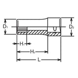 Koken 3305X-8 - 3/8 Sq. Dr. Socket 8mm 12 point Length 40mm