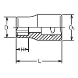 Koken 3410M-12 - 3/8 Sq. Dr. Socket 12mm Surface Length 26mm