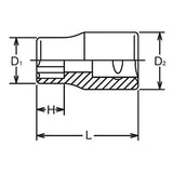 Koken 3410M-22 - 3/8 Sq. Dr. Socket 22mm Surface Length 32mm