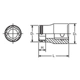 Koken 3450M-17 - 3/8 Sq. Dr. Socket 17mm Nut Grip Length 28mm