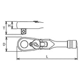 Koken 3726ZS Z-Series 3/8" Sq.Dr. Flexible Ratchet, Reversible Short ,120mm Length - 72 Tooth