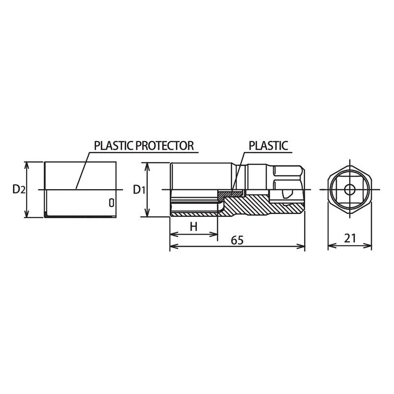 Koken 4300PMZ.65-19 - 1/2 Sq. Dr. Wheel Nut Socket 19mm Extra Thin walled Length 65mm Color coded Protector
