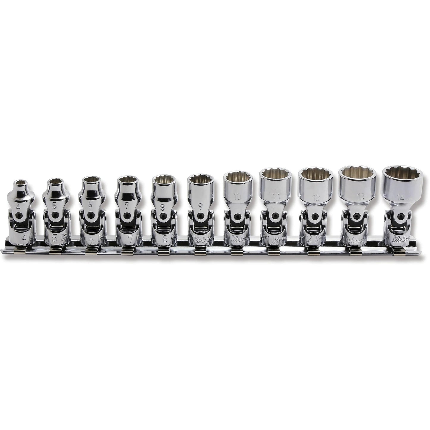 Koken RS2445M/11 1/4 Sq. Dr. 12 point Metric Universal Chrome Socket set 4-14 - 11 pieces