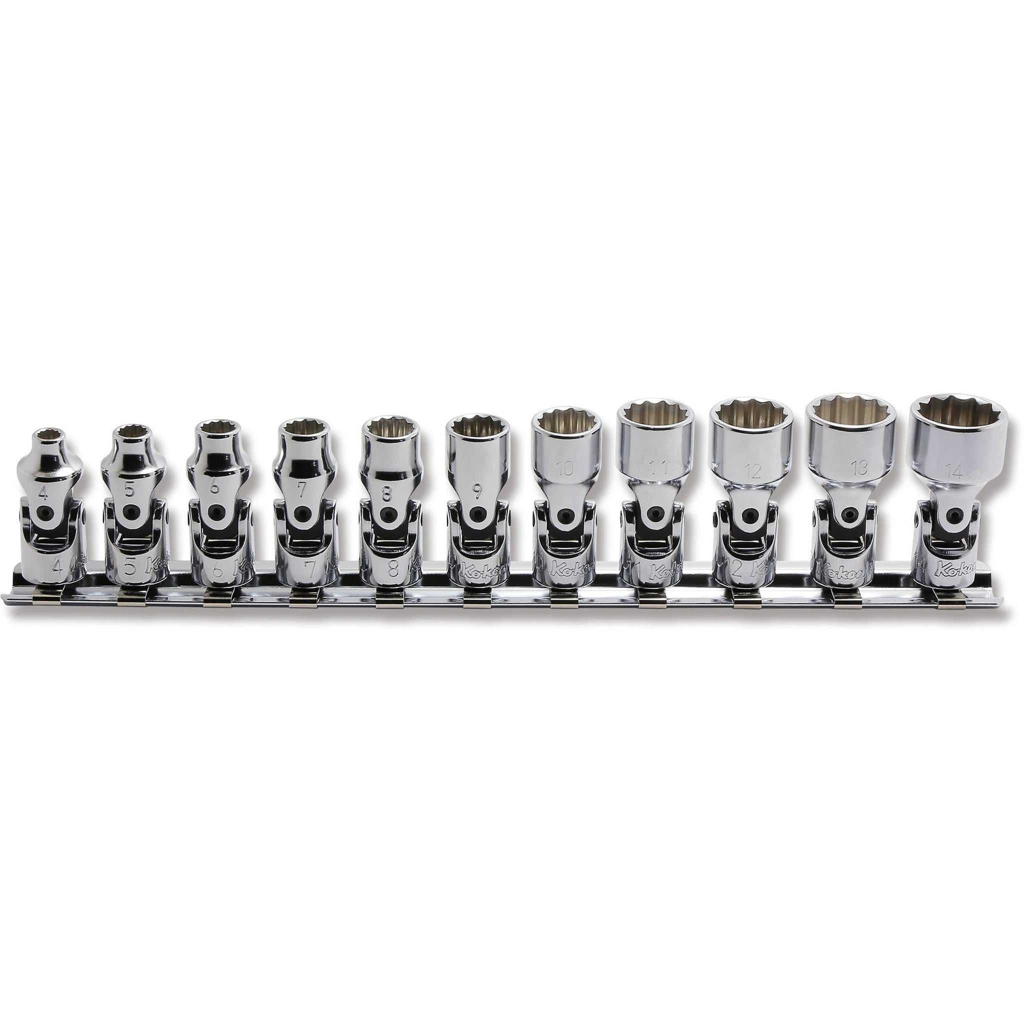 Koken RS2445M/11 1/4 Sq. Dr. 12 point Metric Universal Chrome Socket set 4-14 - 11 pieces