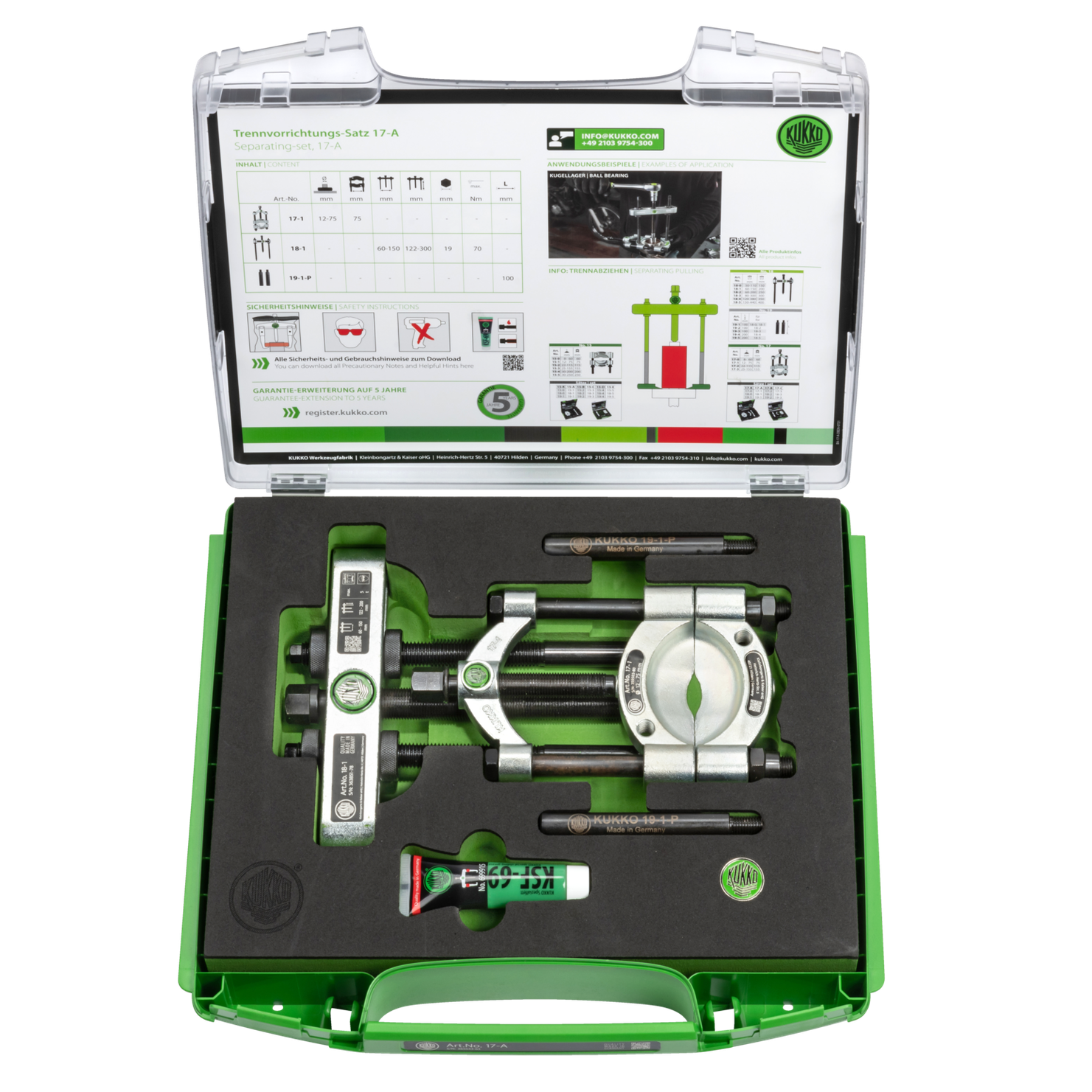Kukko 17-A | 4-piece separator set with quick clamping pressure spindle Ø 12-75 mm/300 mm