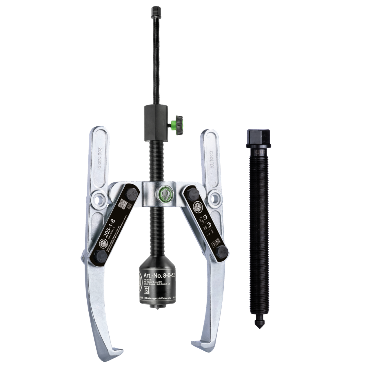 Kukko 205-3-B - Heavy-duty, 2-arm puller with oscillating, height-adjustable puller legs and grease-hydr. spindle tractive force up to 15 t , incl. mech. spindle