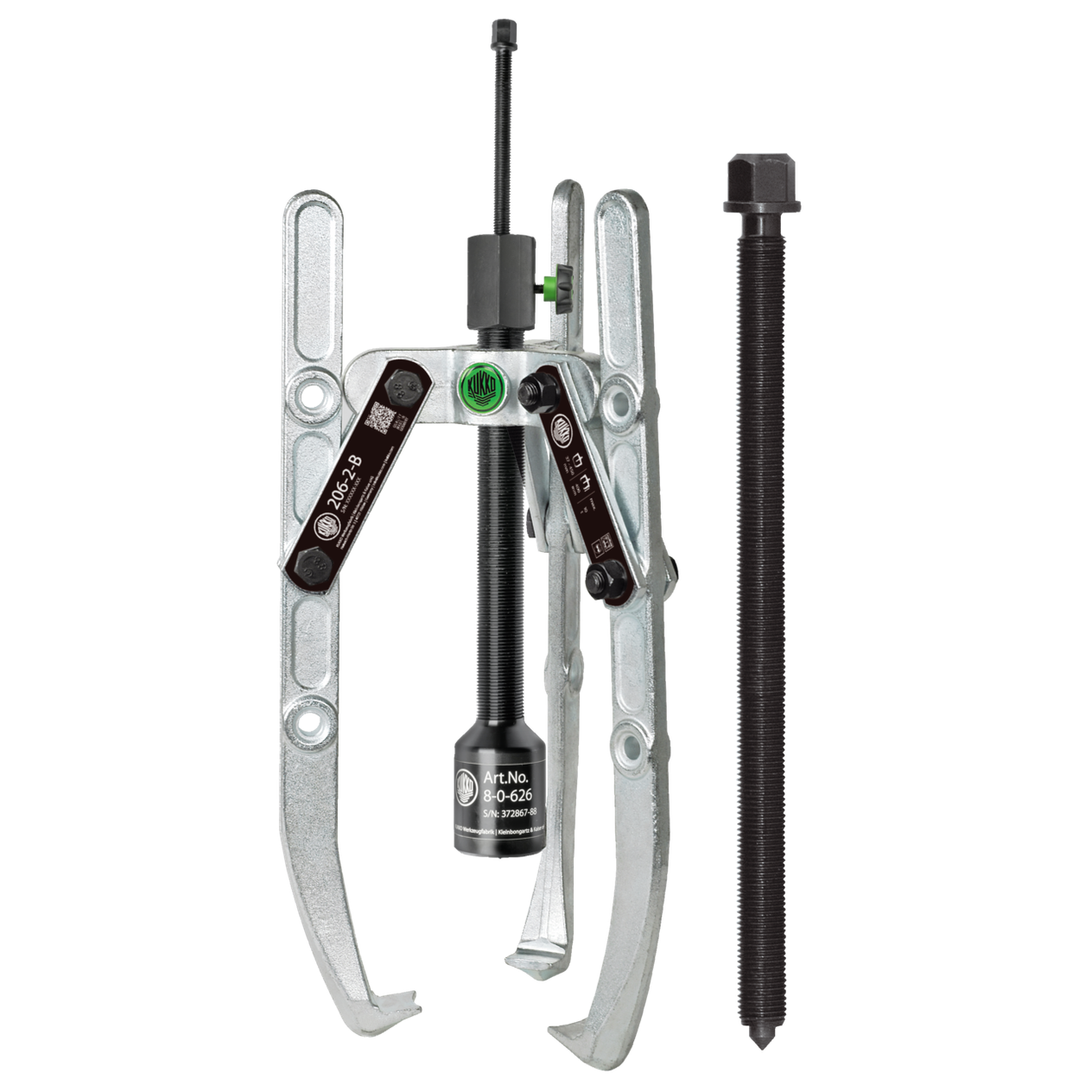 Kukko 206-3-B - Heavy-duty, 3-arm puller with oscillating, height-adjustable puller legs and grease-hydr. spindle tractive force up to 15 t , incl. mech. spindle