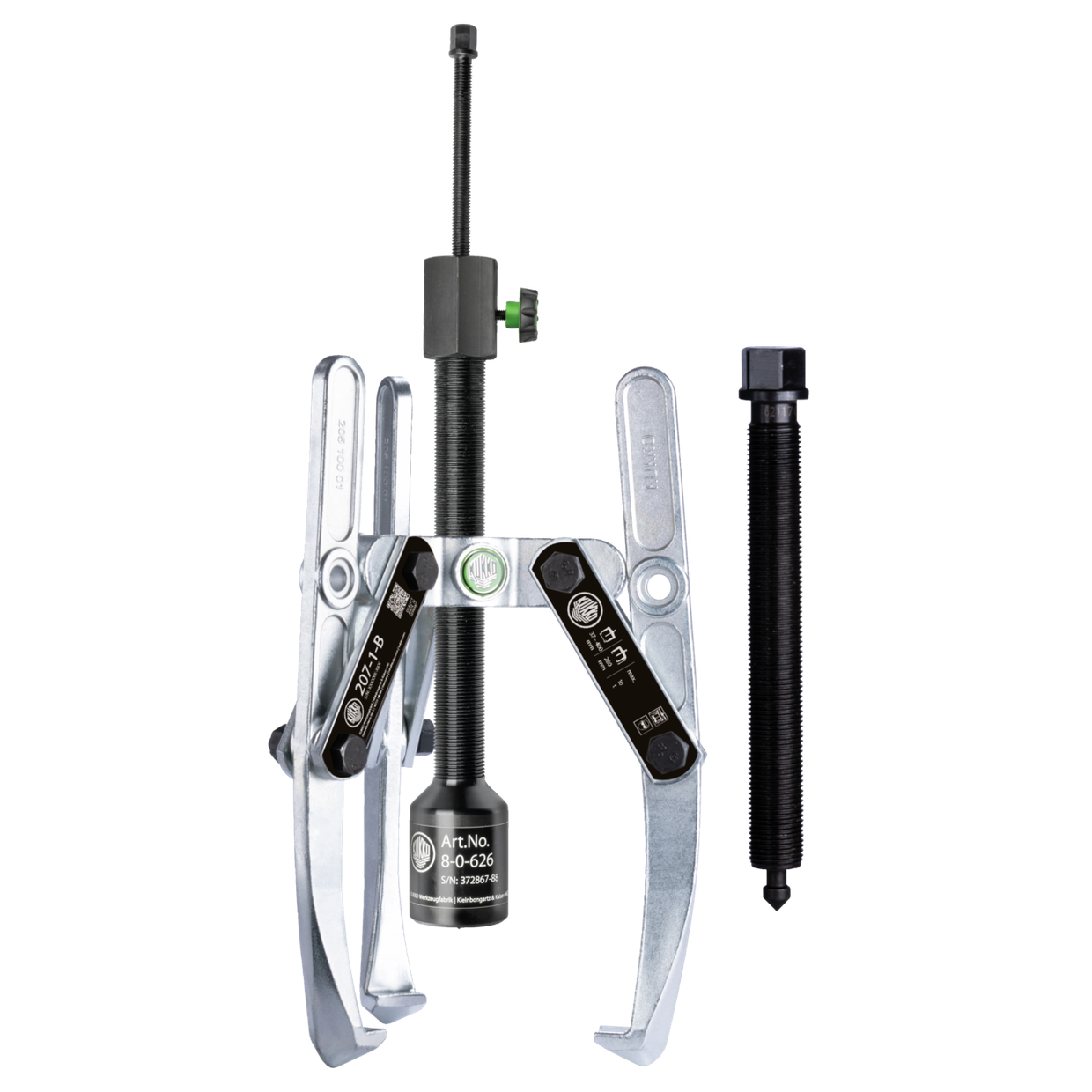Kukko 207-3-B - Heavy duty, 3-armed lug puller 550 x 540 mm with oscillating, height-adjustable puller legs, combination crosshead and grease-hydraulic spindle