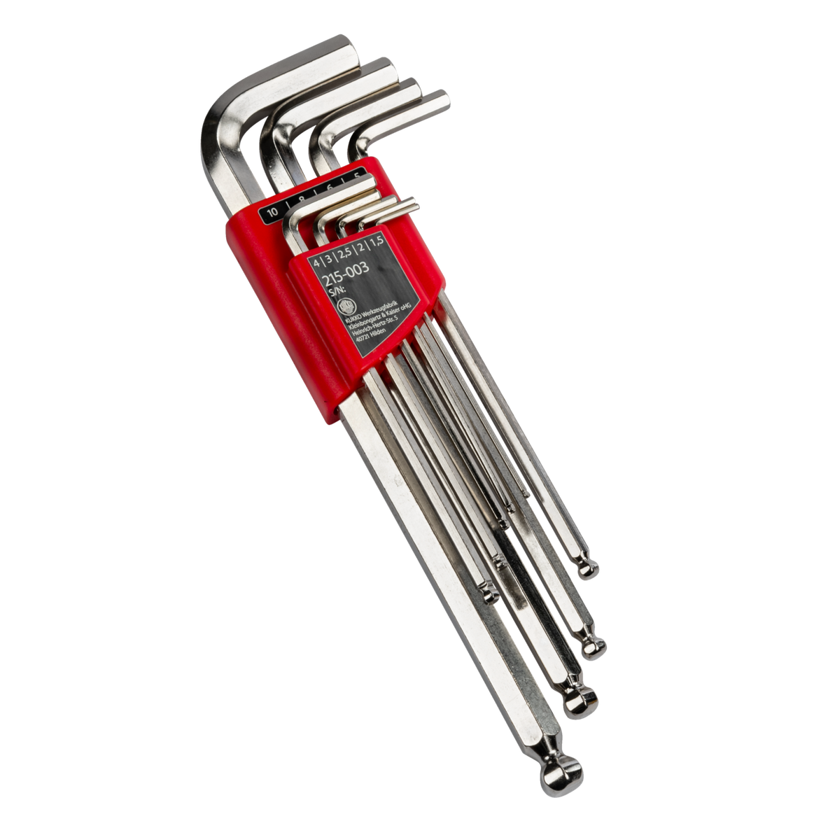 Kukko 215-003 - Long angle screwdriver with ball head, 1,5, 2,0, 2,5, 3,0, 4,0, 5,0, 6,0, 8,0, 10,0 mm key sizes in TURNUS holder