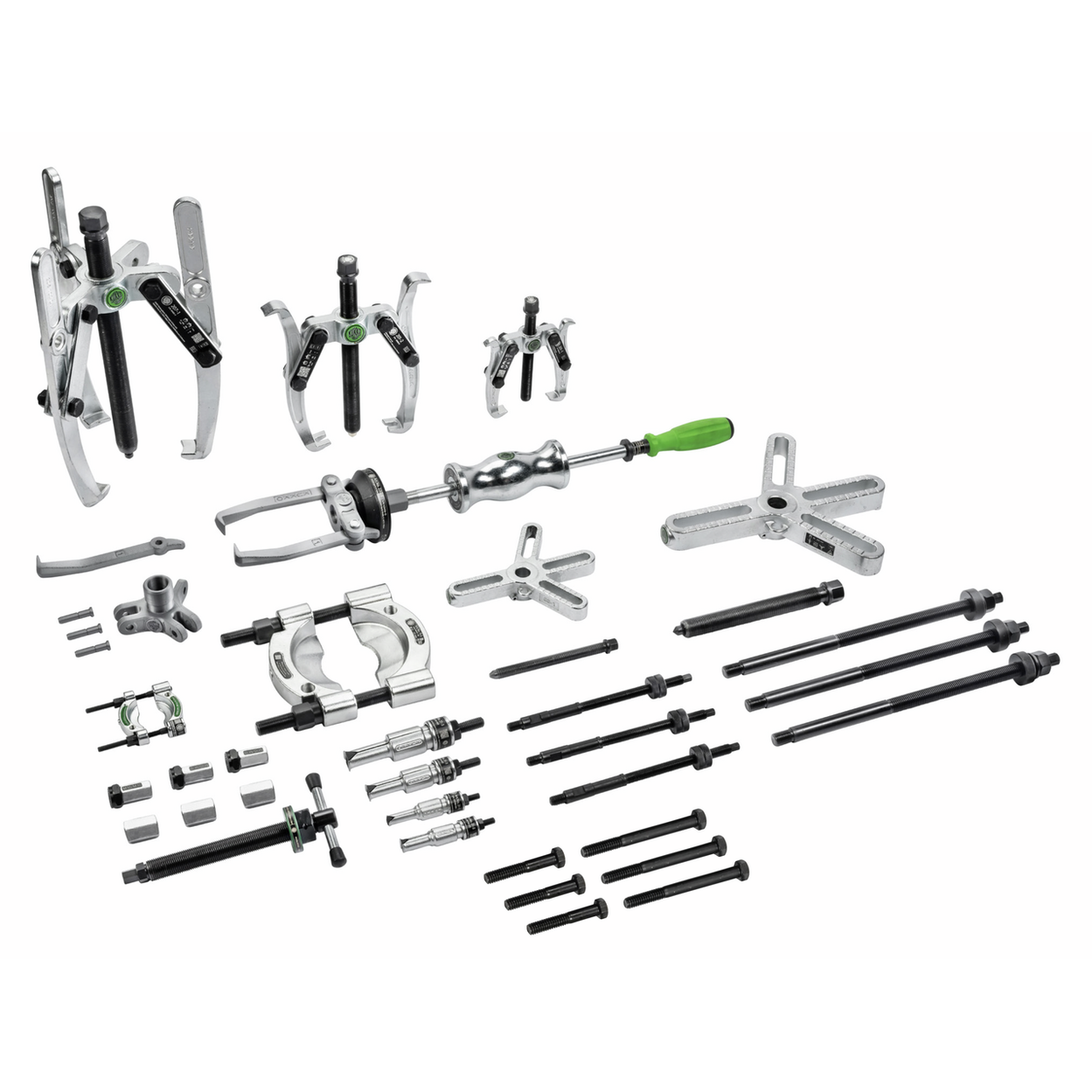 Kukko 224-675 - Puller set with sliding hammer, up to 400 mm spread, 280 mm reach, 38-piece