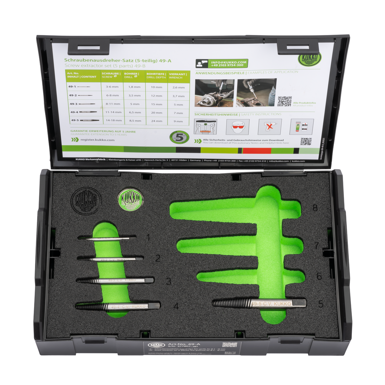 Kukko 49-A - Screw extractor set, fine grooved, ¯ 3-18 mm