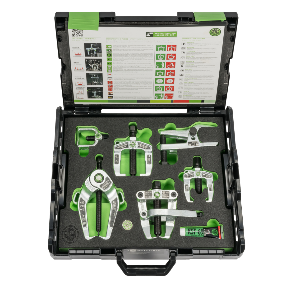 Kukko K-127-A/6 - Front-end service set for disassembly and maintenance of steering arm, ball joints, tie rods & wheel bearings
