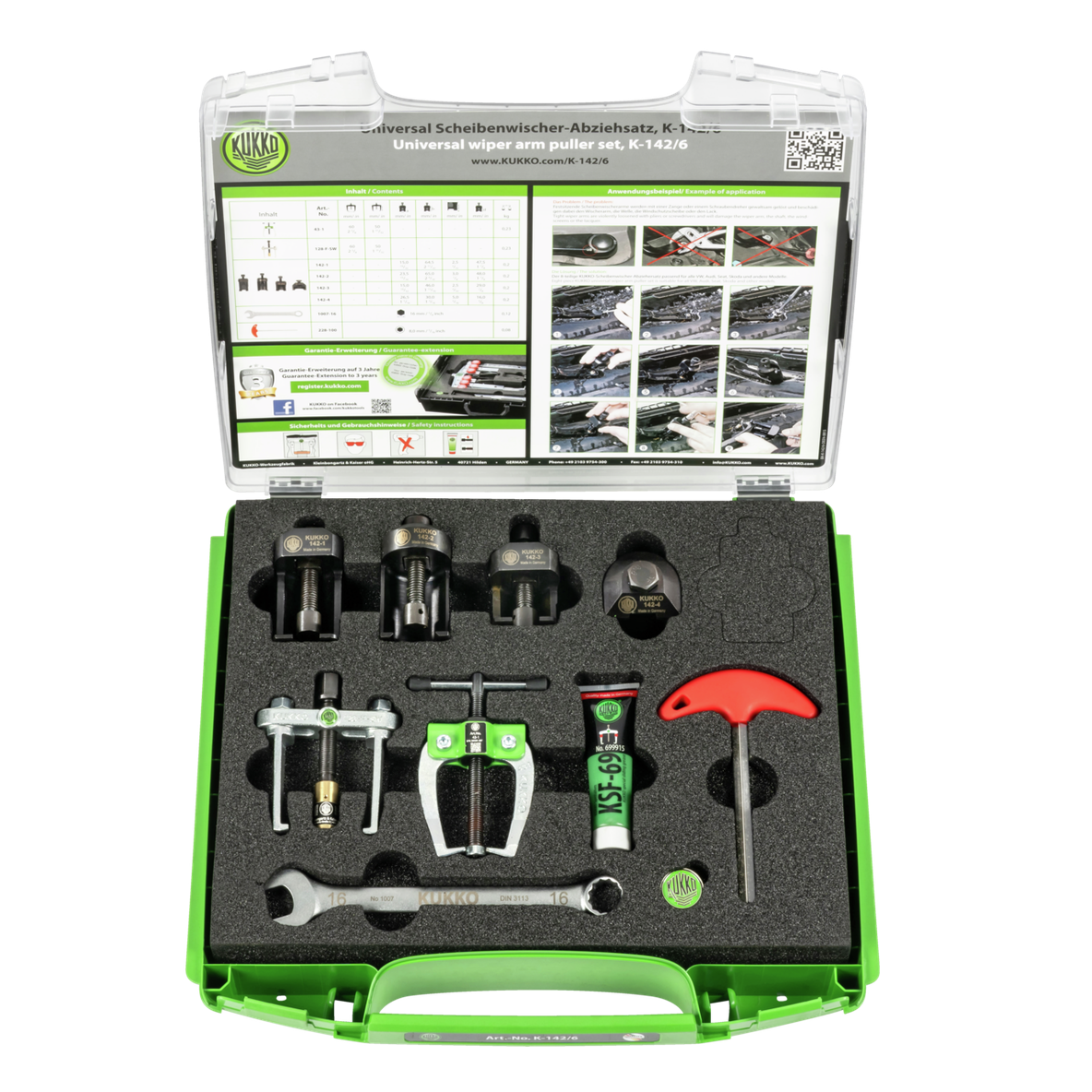 Kukko K-142/6 - Universal wiper puller set 8 pieces in K-i-BOXX for all cars, especially all VW, Audi, Seat, Skoda.