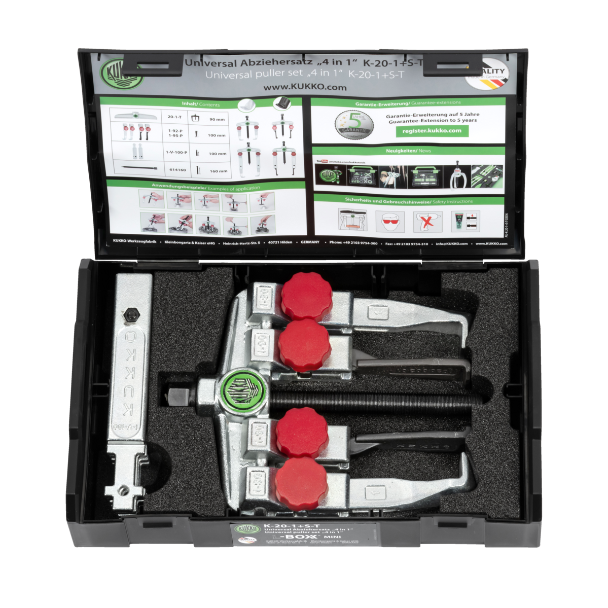 Kukko K-20-1+S-T - 2-jaw universal puller set with extensions