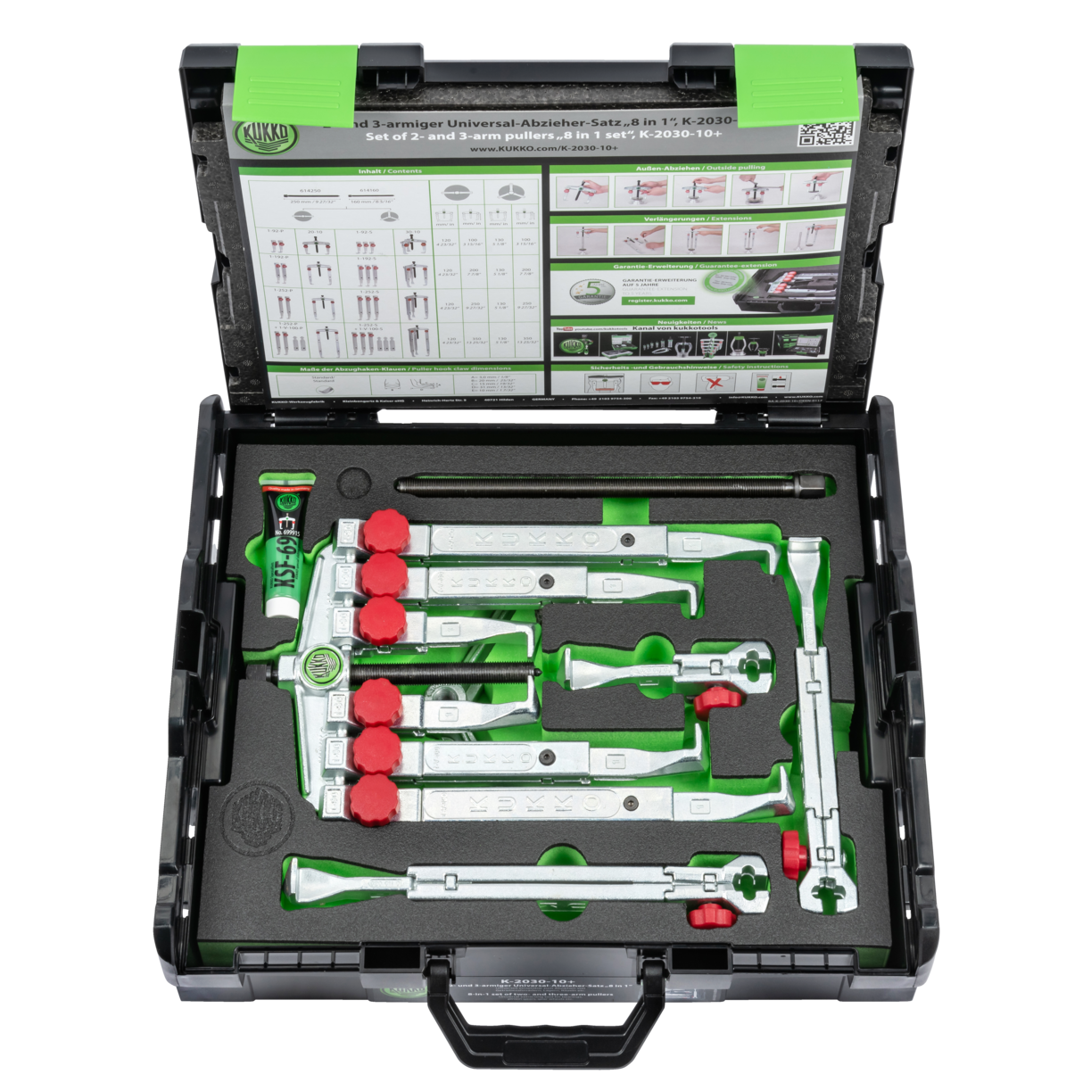 Kukko K-2030-10+ - 2-, 3-jaw universal puller set with quick-adjusting puller jaws