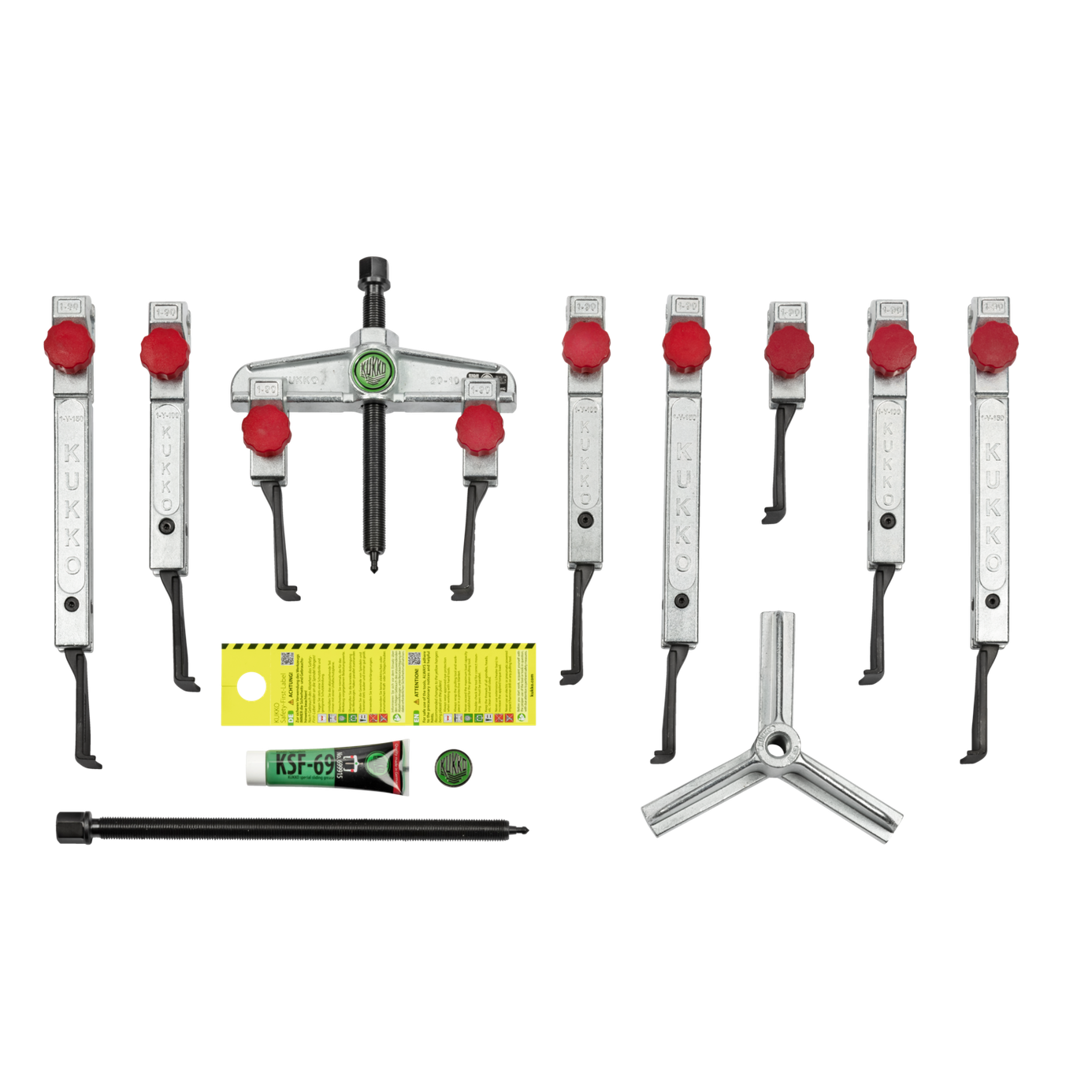 Kukko K-2030-10+S | 13-piece universal puller set 2-jaw and 3-jaw with narrow, quick-adjusting jaws