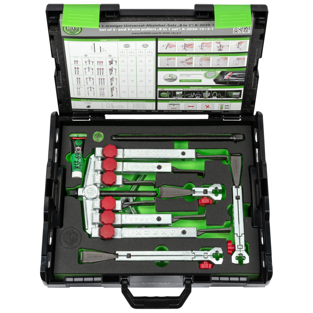 Kukko K-2030-10+S-T - 2-, 3-jaw universal puller set with extremely narrow, quick-adjustable jaws