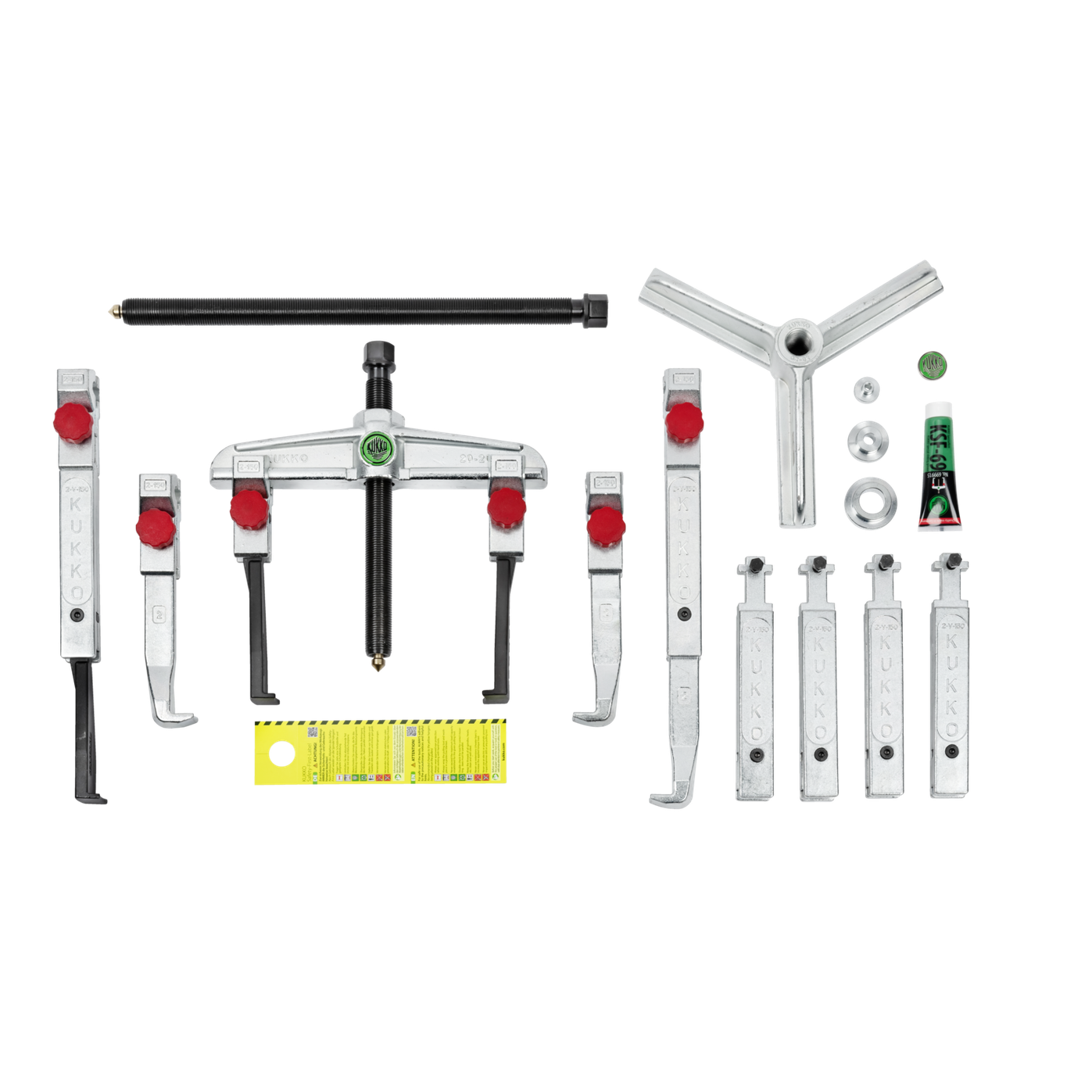 Kukko K-2030-20+S | 15-piece universal puller set 2-jaw and 3-jaw with two different puller jaw types