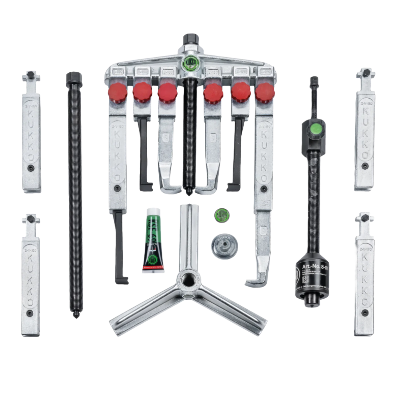Kukko K-2030-20+S+B | 16-Piece Universal Puller Set 2-Jaw & 3-Jaw With Two Different Types of Puller Jaws and Hydraulic Spindle