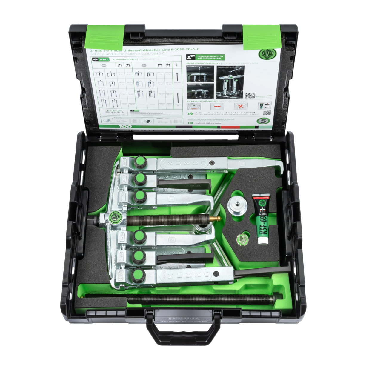 Kukko K-2030-20xS - 2- and 3-jaw universal puller set with two different types of puller jaws