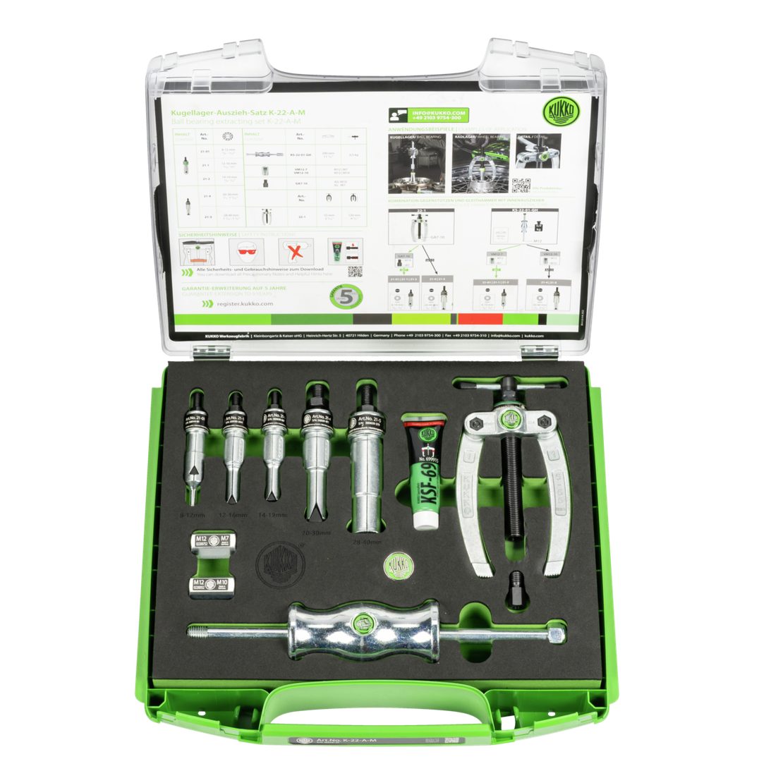 Kukko K-22-A-M - Ball Bearing Puller Set with Counter Stay, Sliding Hammer ¯ 8-40 mm