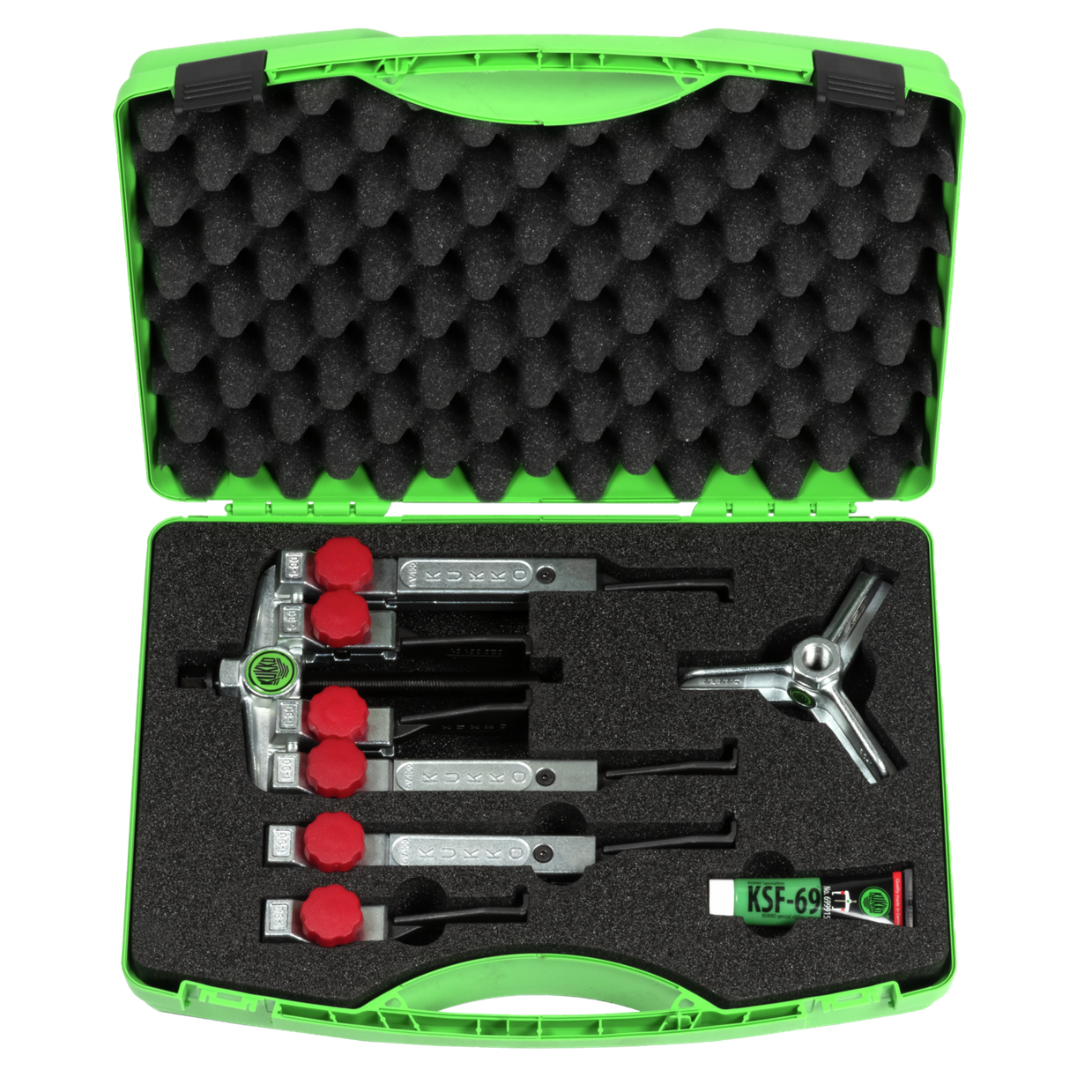 Kukko KS-2030-1-193+S - 2-jaw, 3-jaw universal puller set with narrow puller jaws for tight, hard-to-reach spaces 9-piece