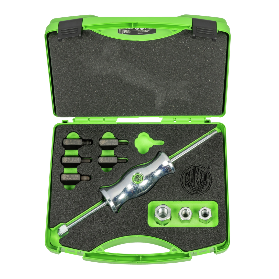 Kukko KS-22-01-UNC - Slide hammer sets in a case with thread adapters in various sizes