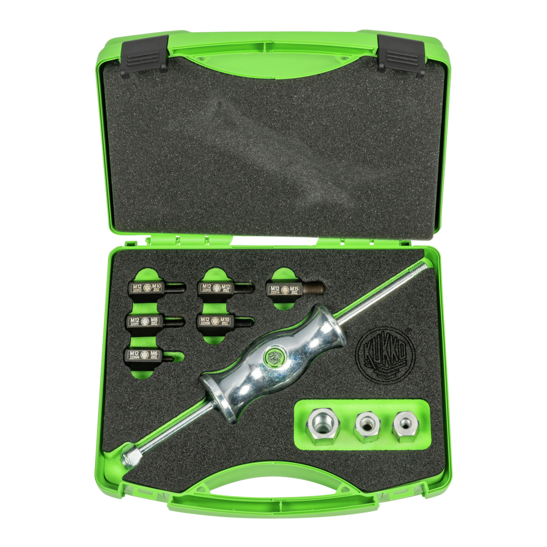 Kukko KS-22-02 - Sliding hammer sets in the case with thread adapters in various sizes M6, M8x1, M10, M10x1, M15x1.5