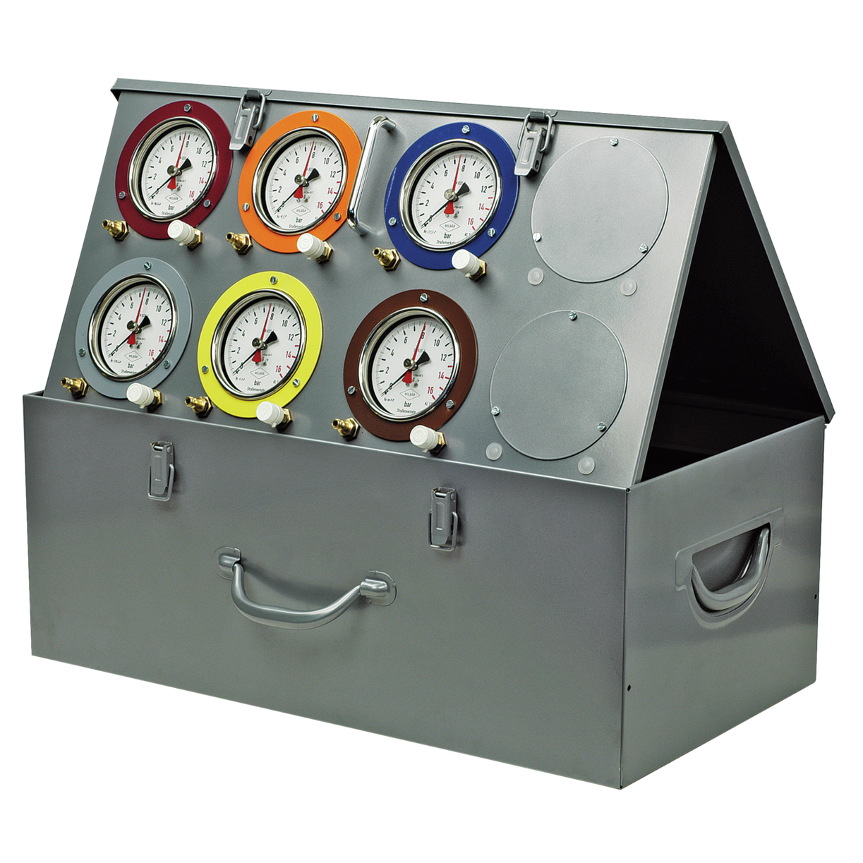 Kukko W-6050/6 - WILB€R Pneumatic test case with 6 pressure gauges 0-16 bar, calibrated, with 6 measuring hoses