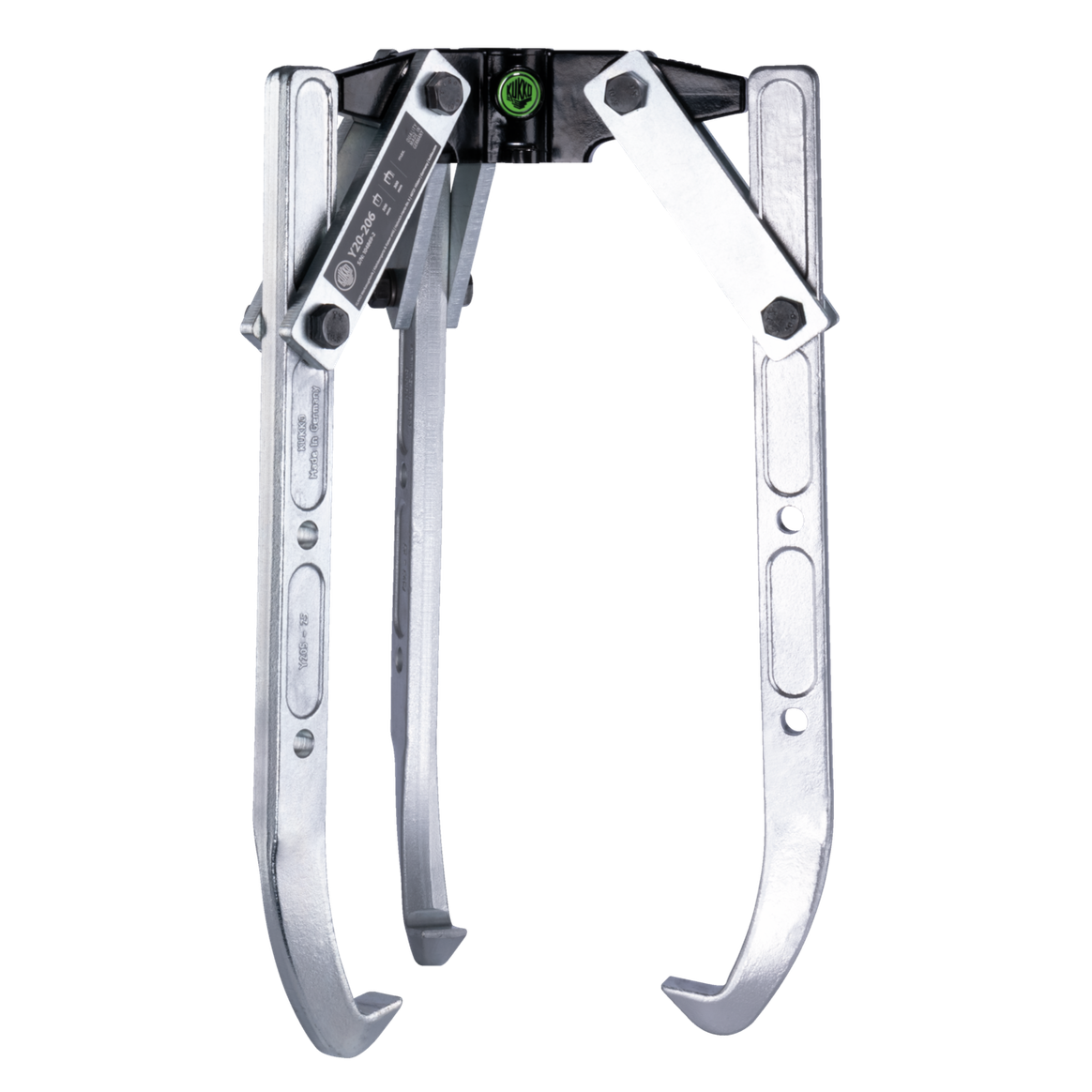 Kukko Y50-206 - 3-jaw puller with swiveling jaws, up to 1.200 mm spread, 700 mm reach depth without hydraulic hollow piston cylinder