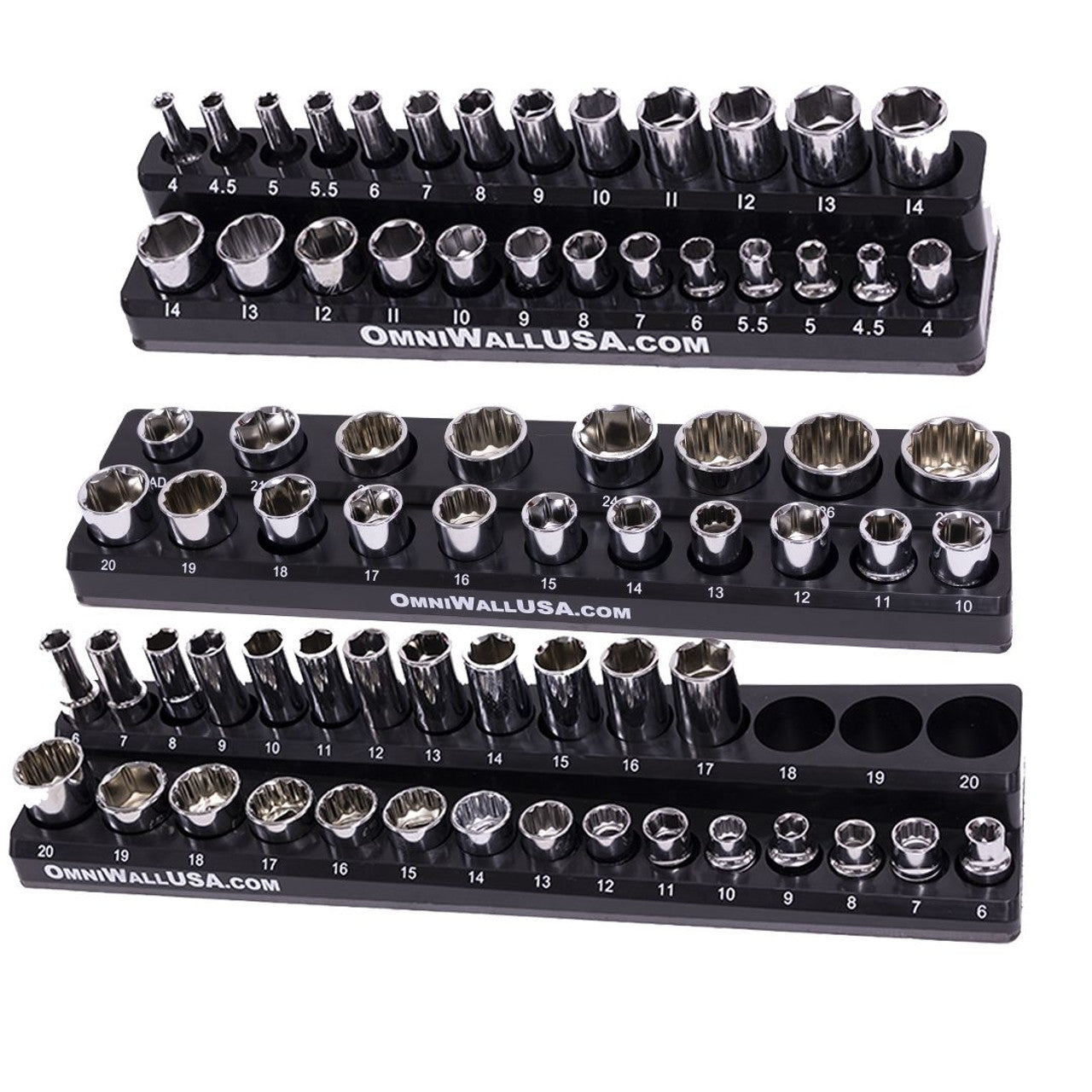 OmniWall Magnetic Metric Socket Holder Organizer Set