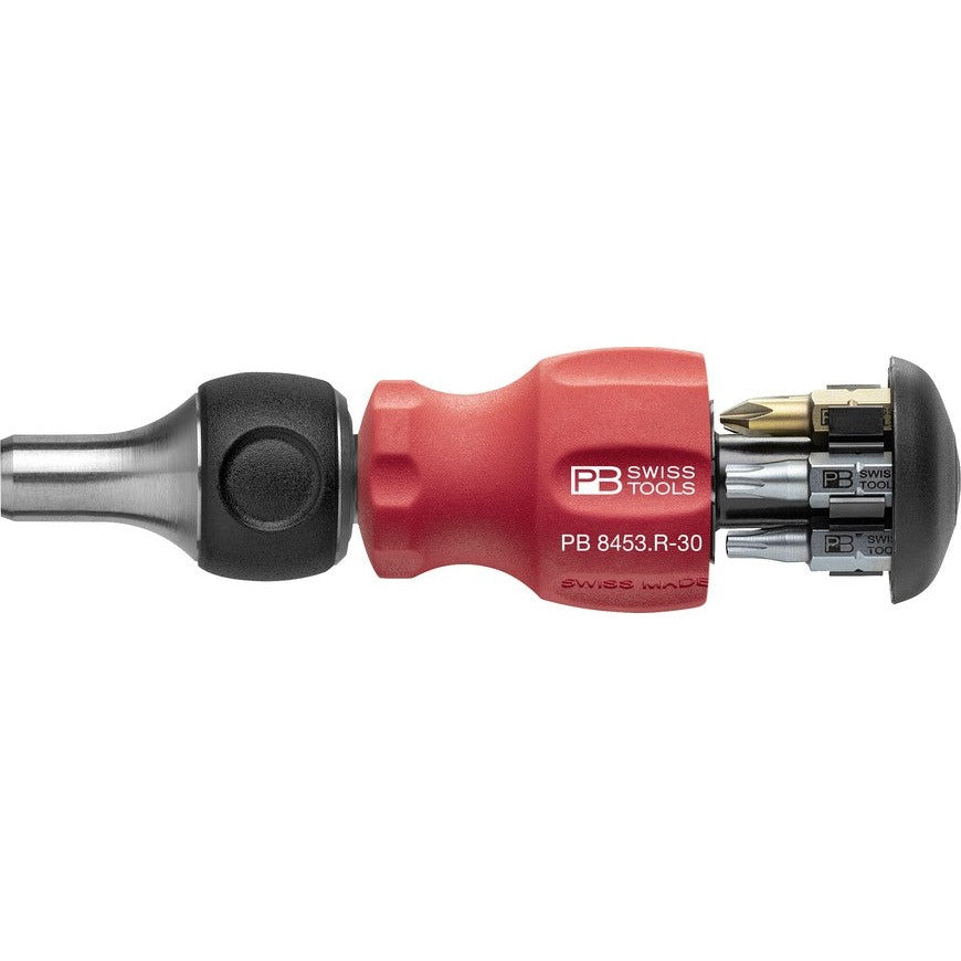 PB 8453 R-30 Insider Stubby Ratchet - Pocket Tool, ratchet handle with integrated bit magazine and 6 PrecisionBits C6